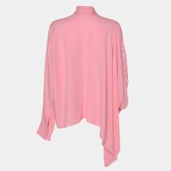 Valentino Pink Silk Lace Neck Tie Blouse S