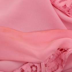 Valentino Pink Silk Lace Neck Tie Blouse S