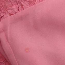 Valentino Pink Silk Lace Neck Tie Blouse S