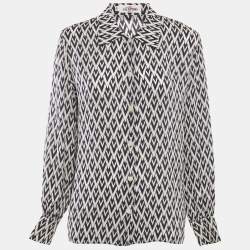 Valentino Vintage Blue V Pattern Silk Blend Shirt L