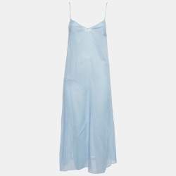 Pre Owned Valentino Blue Broderie Anglaise Cotton Long Sleeve Dress S