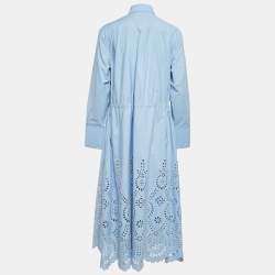 Pre Owned Valentino Blue Broderie Anglaise Cotton Long Sleeve Dress S