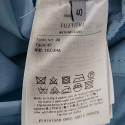 Pre Owned Valentino Blue Broderie Anglaise Cotton Long Sleeve Dress S