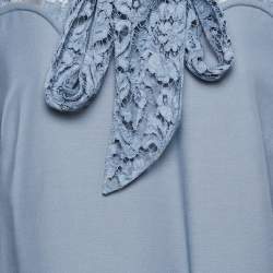 Pre Owned Valentino Blue Wool Blend Lace Detail Shift Dress L