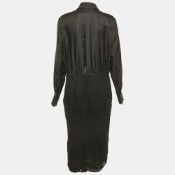 Pre Owned Valentino Black Lace and Satin Long Sleeve Midi Dress L