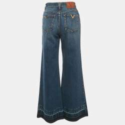 Pre Owned Valentino Blue Denim V Embellished Wide-Leg Jeans M Waist 29"