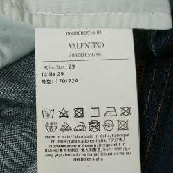 Pre Owned Valentino Blue Denim V Embellished Wide-Leg Jeans M Waist 29"