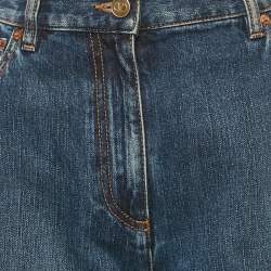Pre Owned Valentino Blue Denim V Embellished Wide-Leg Jeans M Waist 29"
