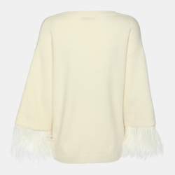 Pre Owned Valentino Cream Wool Blend and Ostrich Feather Pullover M