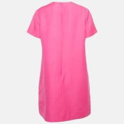 Pre Owned Valentino Pink Wool Blend V Metal Detail Shift Dress L