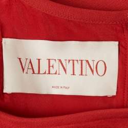 Pre Owned Valentino Red Wool Blend V Metal Detail Shift Dress L