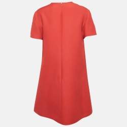 Pre Owned Valentino Red Wool Blend V Metal Detail Shift Dress L