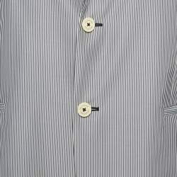 Pre Owned Valentino Blue Stripe Cotton Blend Button Front Blazer XL