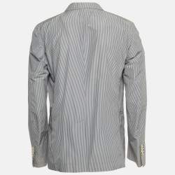 Pre Owned Valentino Blue Stripe Cotton Blend Button Front Blazer XL