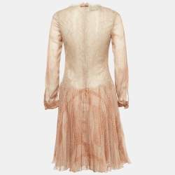 Pre Owned Valentino Beige Silk Pleated Short Dress M