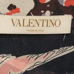 مملوكة مسبقًا قميص فالنتينو حرير أزرار أمامية بطبعة طيور أسود مقاس صغير