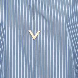 Pre Owned Valentino Blue Stripe Cotton Logo Plaque Detail Blouse S