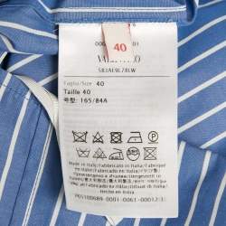 Pre Owned Valentino Blue Stripe Cotton Logo Plaque Detail Blouse S