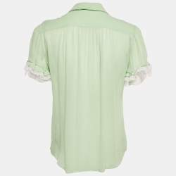 Pre Owned Valentino Green Silk Ruffled Button Front Blouse M