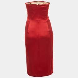 Pre Owned Valentino Red Silk Strapless Short Dress S