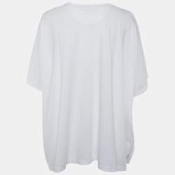 Pre Owned Valentino White Cotton Knit & Black Lace Paneled Oversized T-Shirt M