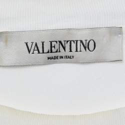 Pre Owned Valentino White Cotton Knit & Black Lace Paneled Oversized T-Shirt M