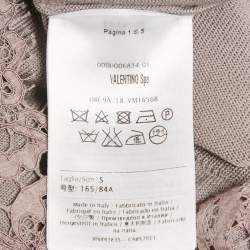 Pre Owned Valentino Mauve Lace and Knit V-Neck Sweater Dress S