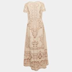 Pre Owned Valentino Pink Patterned Lace Maxi Dress L