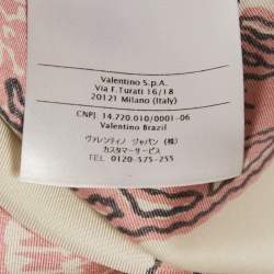Pre Owned Valentino Cream/Pink Shell Printed Silk Top and Pants Set S/M