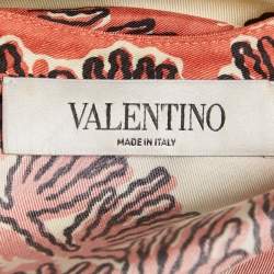Pre Owned Valentino Cream/Pink Shell Printed Silk Top and Pants Set S/M