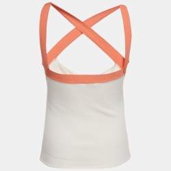 Pre Owned Valentino White Knit Contrast Detail Top S