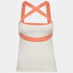 Pre Owned Valentino White Knit Contrast Detail Top S