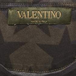 Pre Owned Valentino Green Stars Print Jersey Crewneck T-Shirt S
