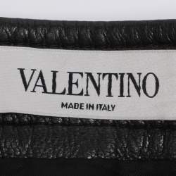 Pre Owned Valentino Black Leather Lace Trimmed Jacket Skirt Set L/M