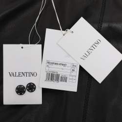 Pre Owned Valentino Black Leather Lace Trimmed Jacket Skirt Set L/M