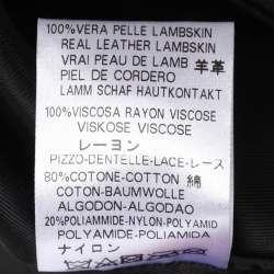 Pre Owned Valentino Black Leather Lace Trimmed Jacket Skirt Set L/M