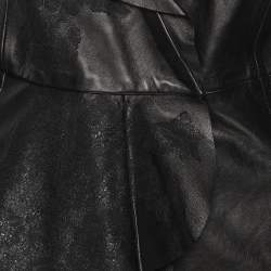 Pre Owned Valentino Black Leather Lace Trimmed Jacket Skirt Set L/M