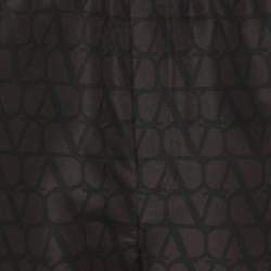 Pre Owned Valentino Black/Brown Logo Print Silk Wide Leg Trousers L