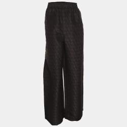 Pre Owned Valentino Black/Brown Logo Print Silk Wide Leg Trousers XL