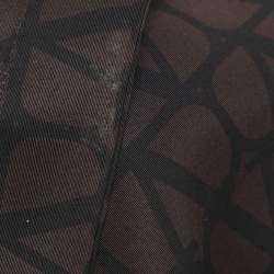 Pre Owned Valentino Black/Brown Logo Print Silk Wide Leg Trousers L