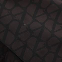 Pre Owned Valentino Black/Brown Logo Print Silk Wide Leg Trousers L