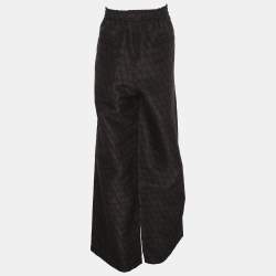 Pre Owned Valentino Black/Brown Logo Print Silk Wide Leg Trousers L