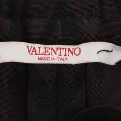 Pre Owned Valentino Black/Brown Logo Print Silk Wide Leg Trousers L