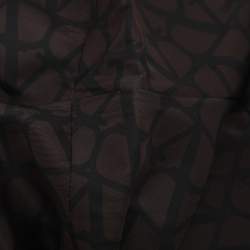 Pre Owned Valentino Black/Brown Logo Print Silk Wide Leg Trousers L