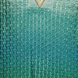 Pre Owned Valentino Green Ombre Ostrich Feather Trim Lurex Knit Mini Dress XS