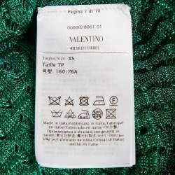 Pre Owned Valentino Green Ombre Ostrich Feather Trim Lurex Knit Mini Dress XS