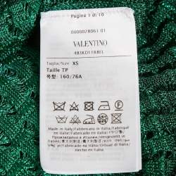 Pre Owned Valentino Green Ombre Ostrich Feather Trim Lurex Knit Mini Dress XS