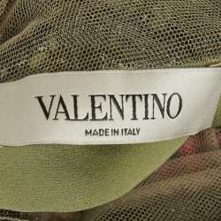 Pre Owned Valentino Green Embroidered Detail Silk Blouse L