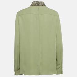 Pre Owned Valentino Green Embroidered Detail Silk Blouse L