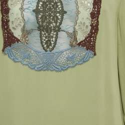 Pre Owned Valentino Green Embroidered Detail Silk Blouse L